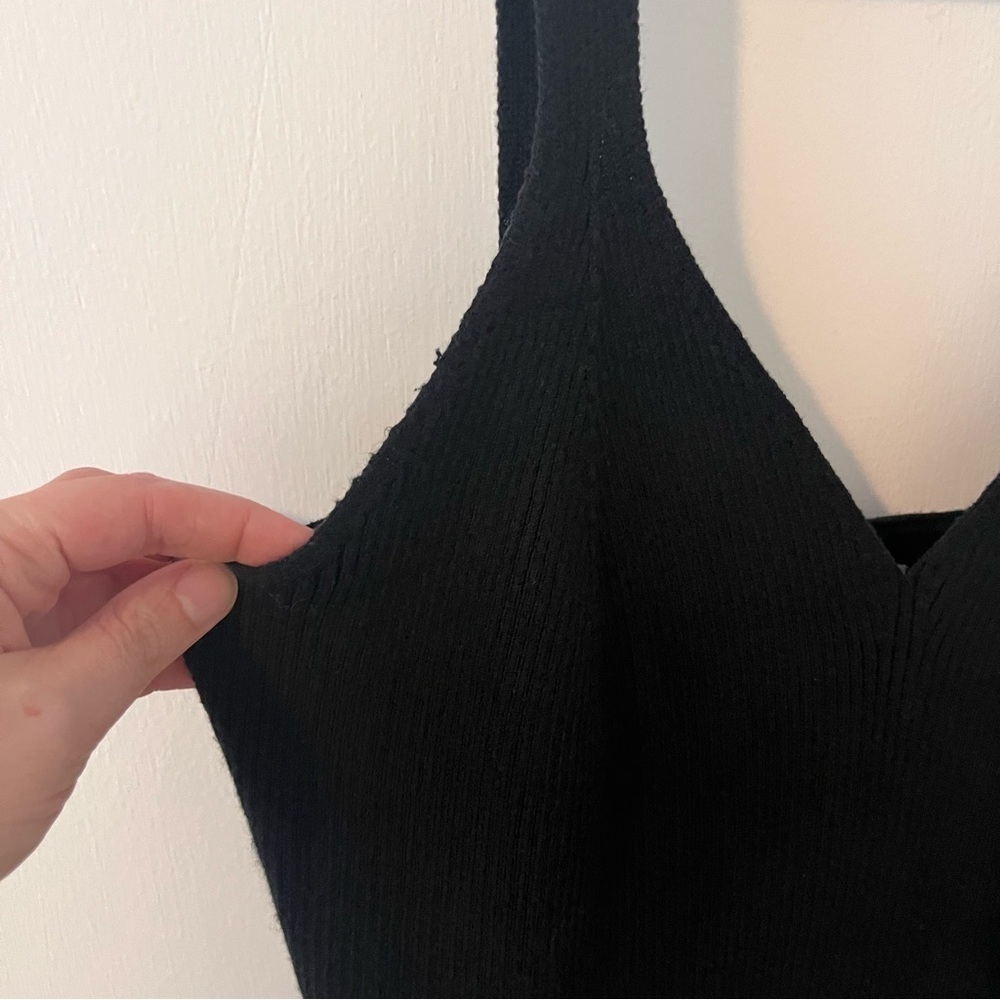 Abercrombie & Fitch Black Sweater Ribbed Knit Mini Bodycon Dress V-Neck Size XL - Picture 3 of 10